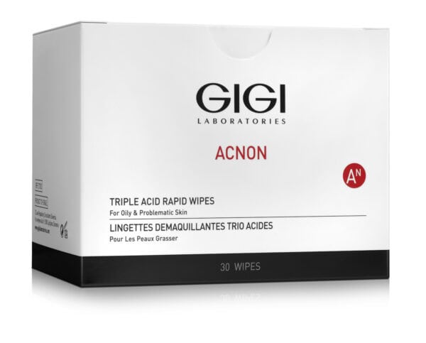 GIGI Acnon Triple Acid Rapid Wipes product box