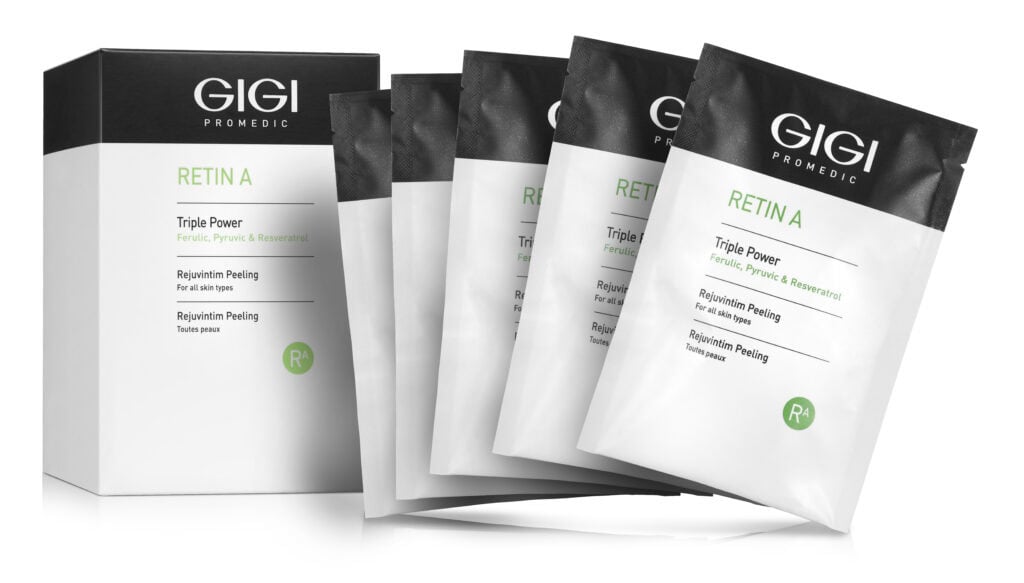 GIGI RETIN A REJUVINTIM PEELING 5X5g (with box) - Beauty Center CY GIGI Promedic Retin A Rejuvintim Peeling sachets 5x5 with box – professional-grade intimate area exfoliant featuring glycolic, lactic, and kojic acids for all skin types