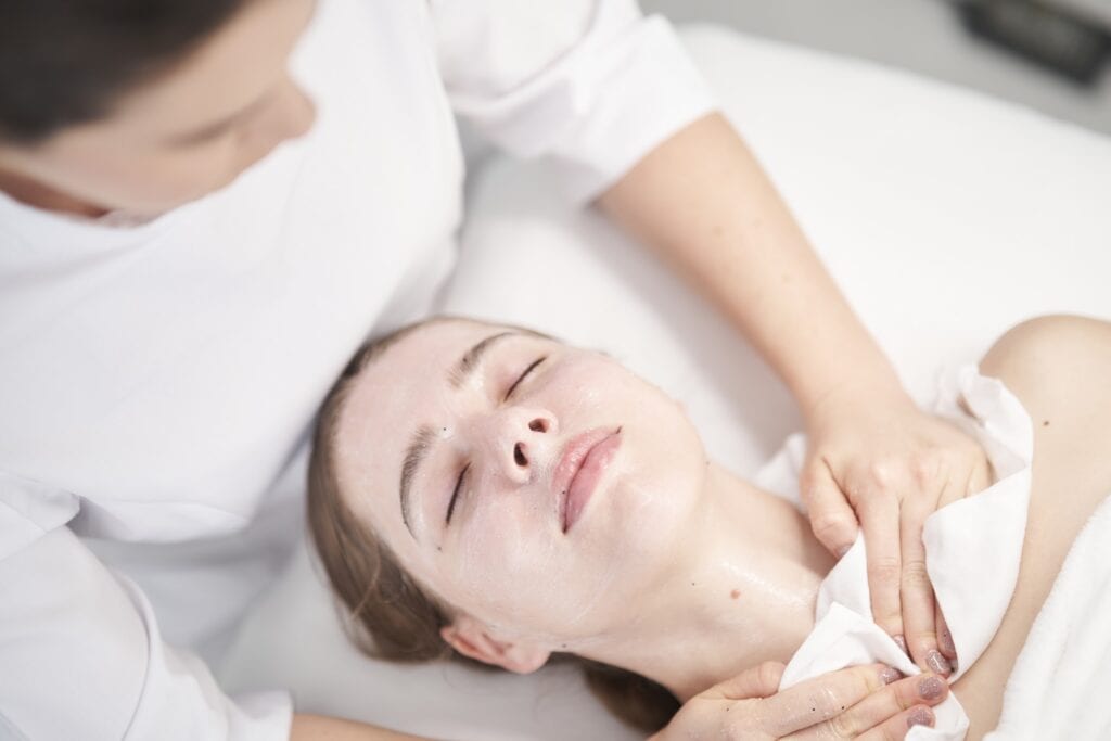 Professional GIGI facial treatment being performed at Beauty Center with specialized skincare techniques